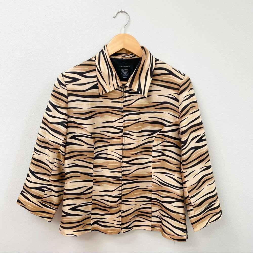 Vintage Silkland 100% Silk Blazer Jacket in Tiger Print Women's Small